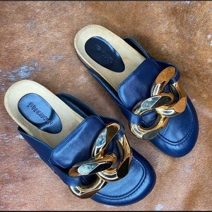 JW Anderson Navy Curb Chain Slipper Loafers